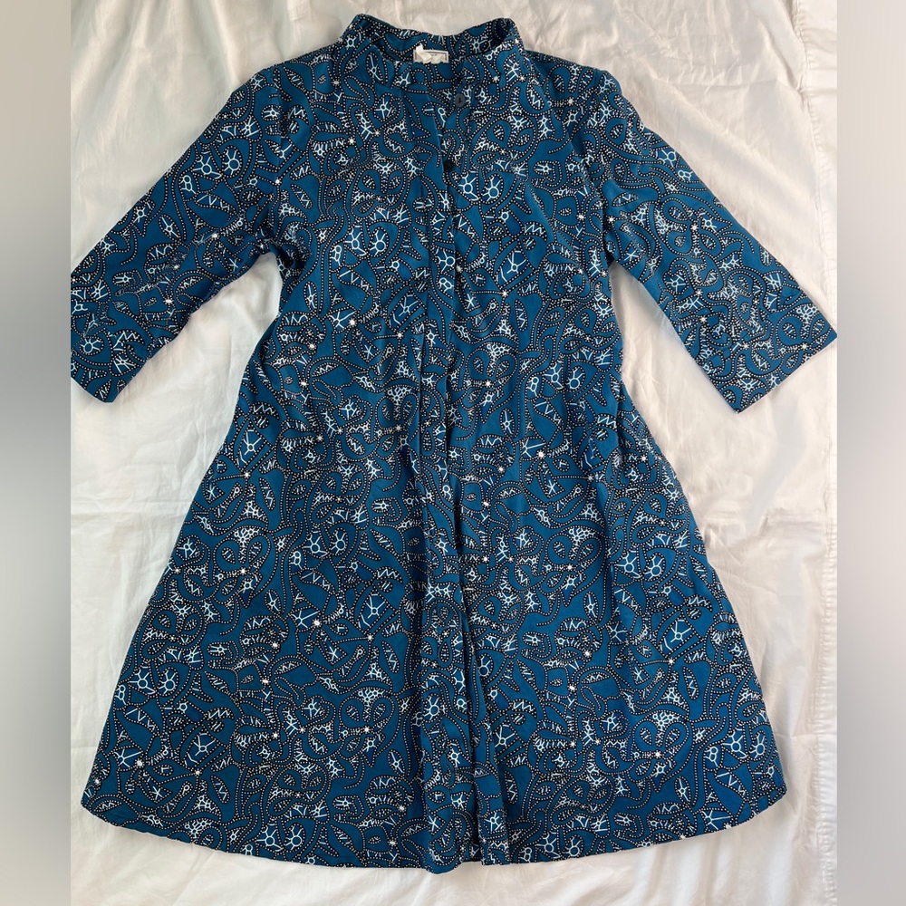 Zuri Made in Kenya Blue Print Patterned Cotton Dress Size Medium - Picture 2 of 8